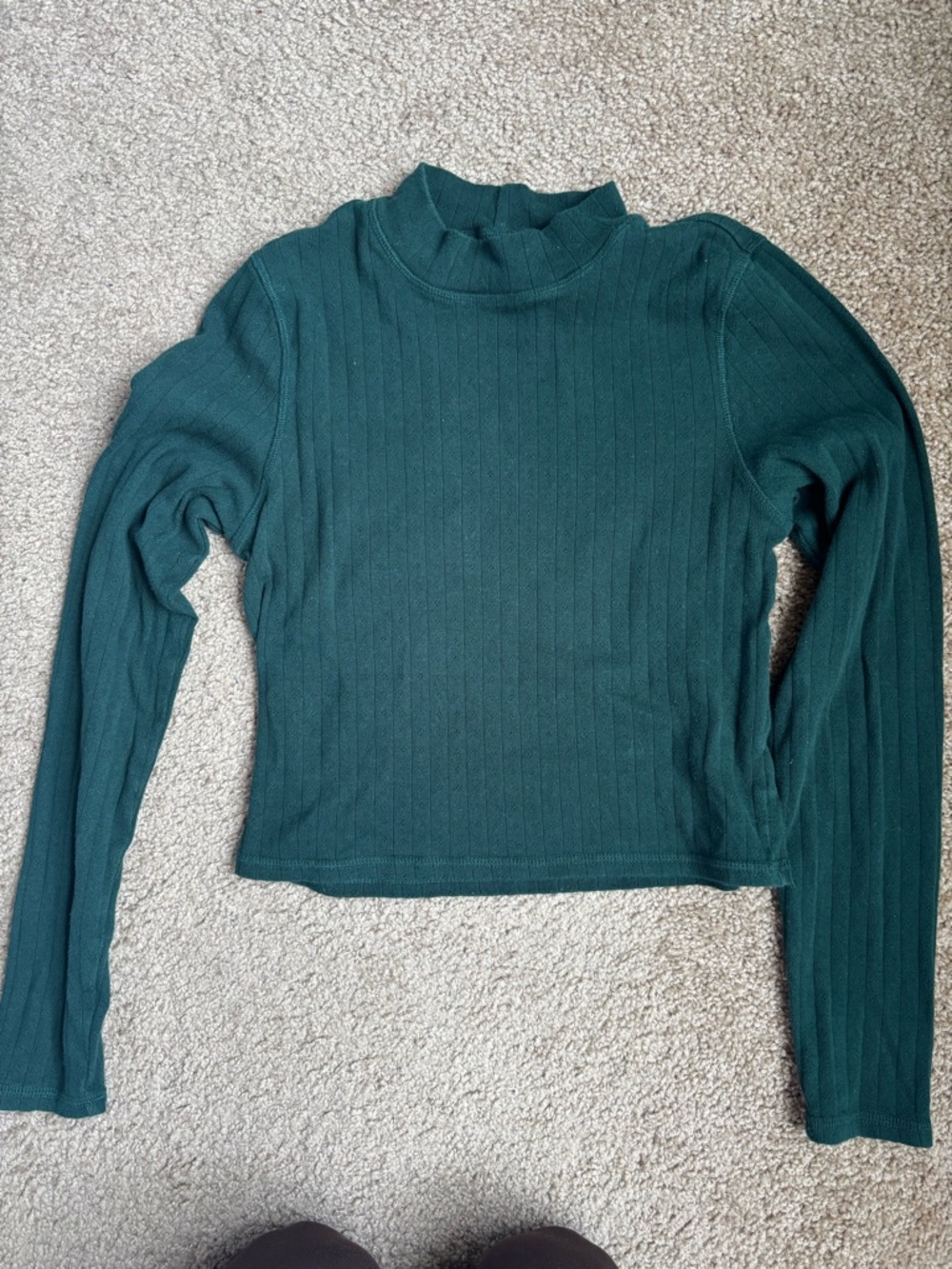 American Eagle Outfitters Ribbed Mock Neck Long Sleeve Top - Dark Green